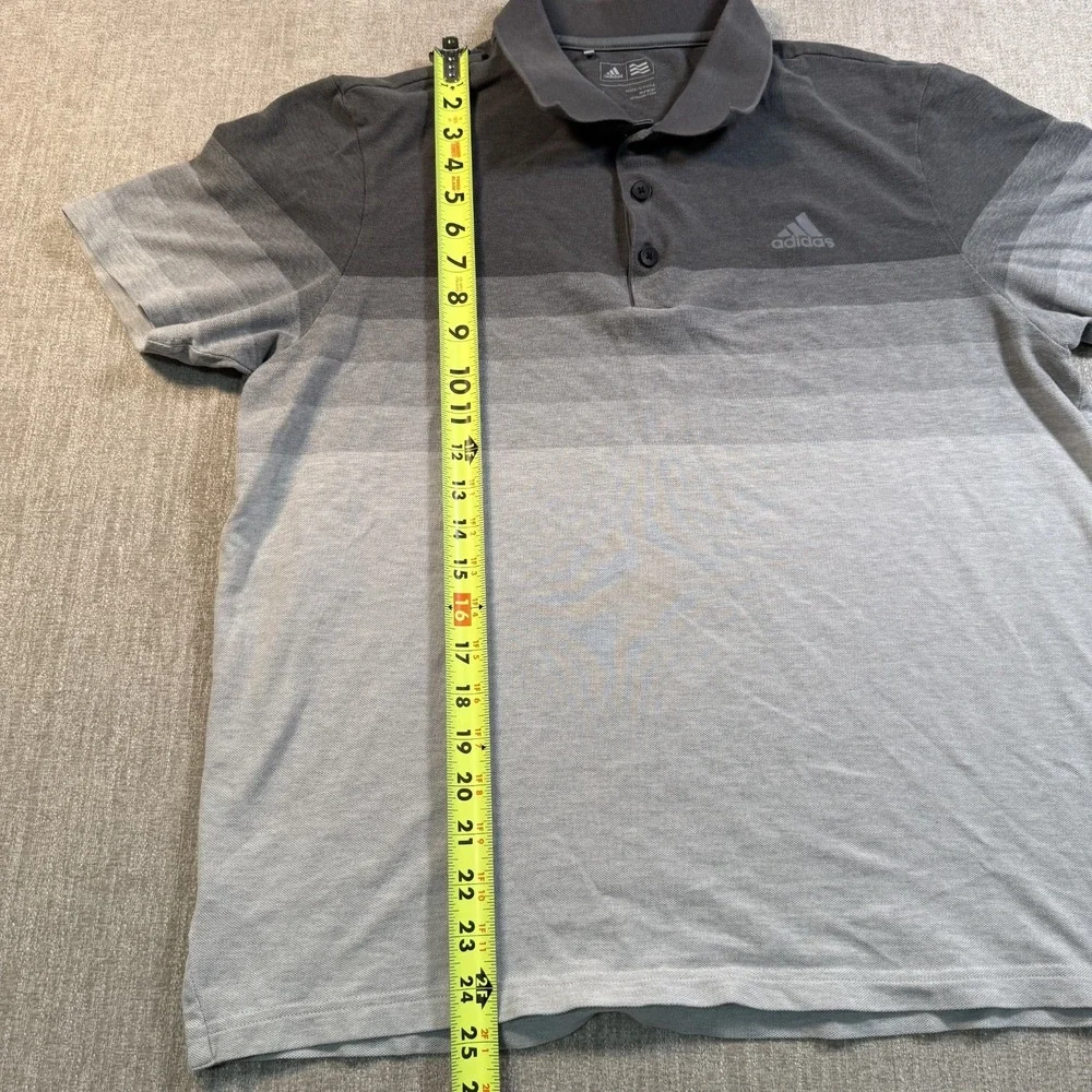 Adidas Golf Polo Shirt Mens Large L Gray Black Colorblock Striped Short Sleeve